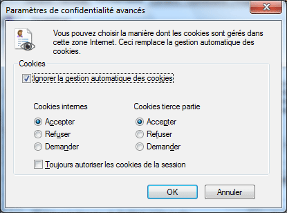 Paramètres de confidentialité avancés pour Internet Explorer